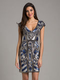 Lara 29909 - Beaded, V-neck Mini Dress Navy Silver