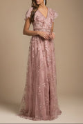 Lara 29966 - Lace, V-Neck Dress Mauve