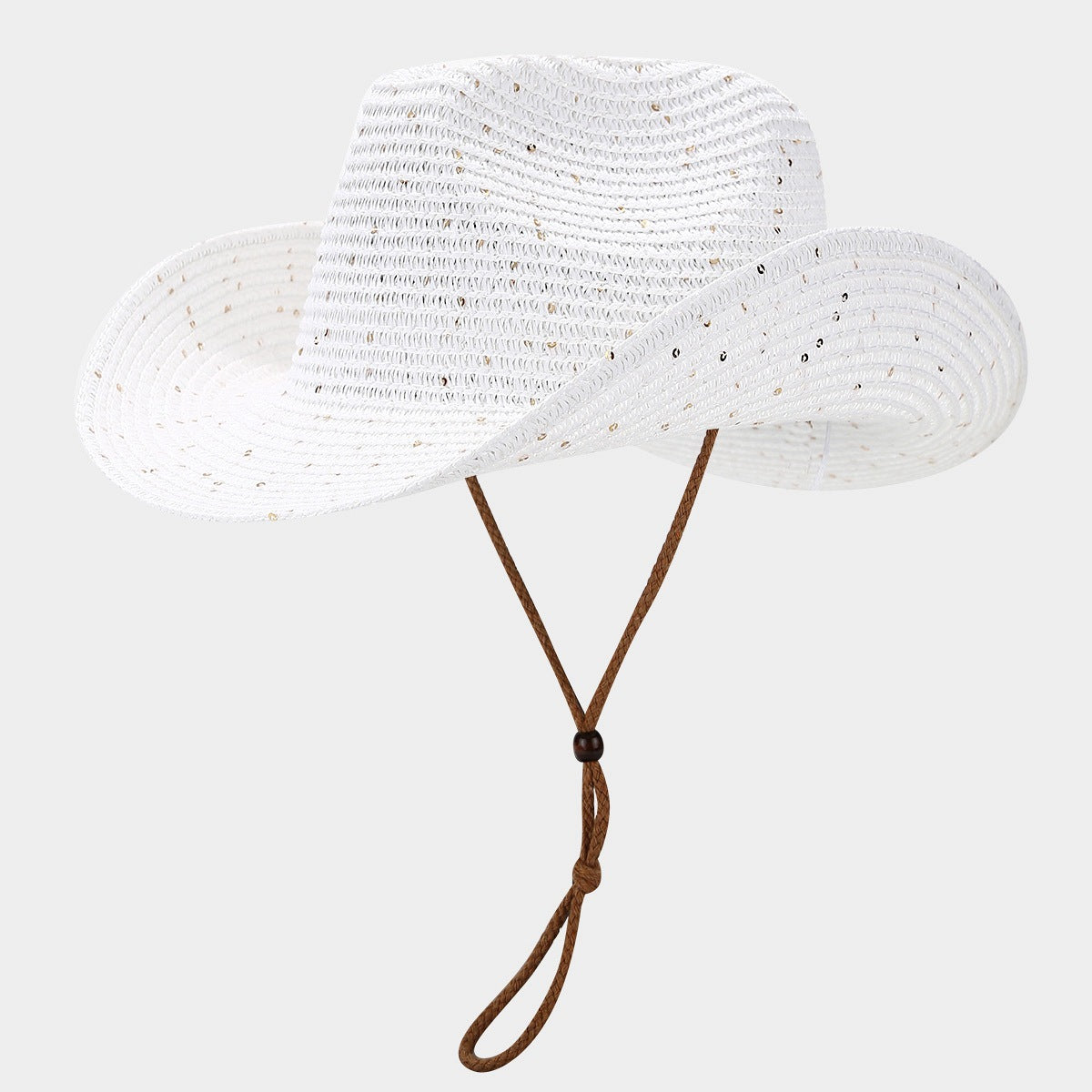Women's Panama Straw Woven Sun Hat – Windproof Sequin Detail Beach Hat White Free Size