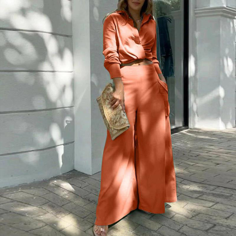 Women's Plus Size Wide Leg Elegant Pant Set Orange2