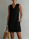 Women's Off-Shoulder Sleeveless Dress – Casual Pullover Midi Dress Black