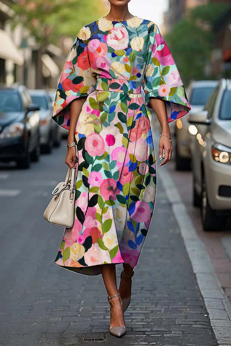 Geometric Print Batwing Sleeve Flowy Maxi Dress – 12 Styles, XS–XXXL Style5