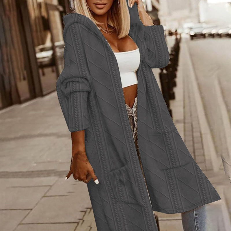 Women's Textured Hooded Longline Jacket Dark Gray