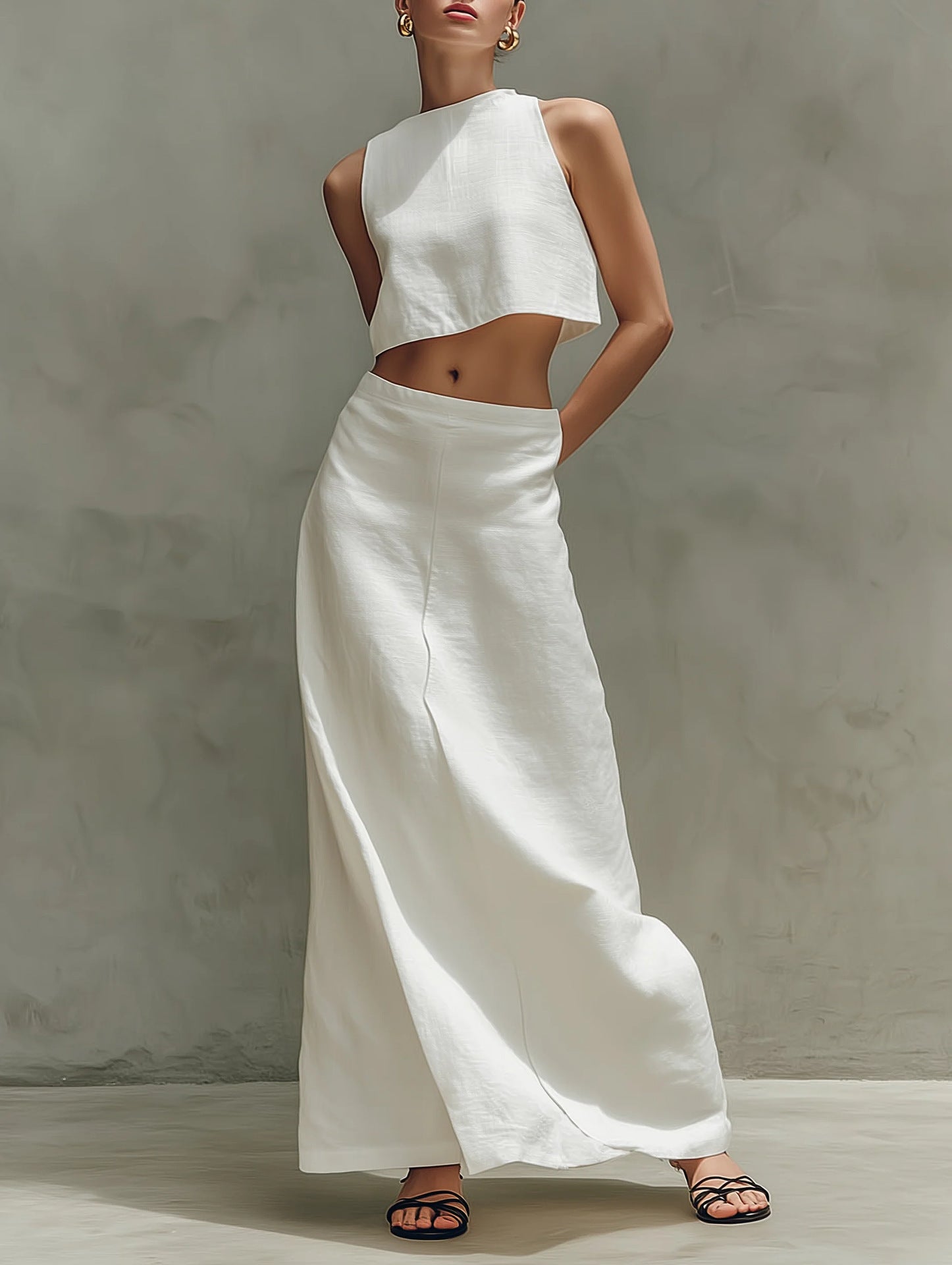 Women's Sleeveless Slimming Maxi Dress Two-Piece Set White