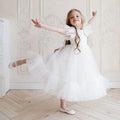 Girls' Birthday Princess Dress With Fluffy Yarn White
