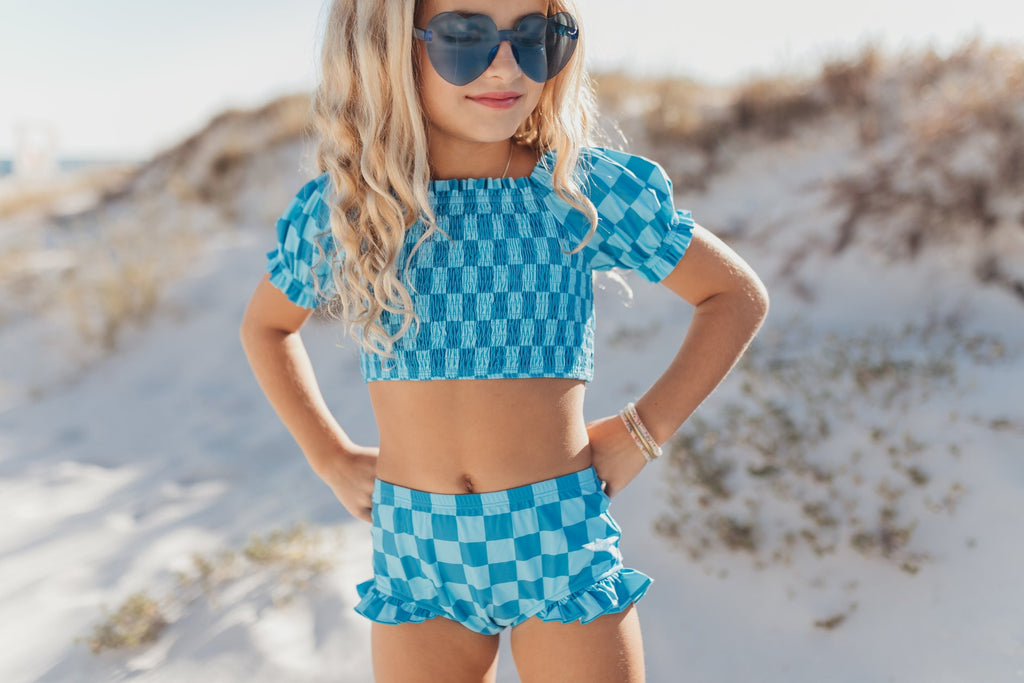 Emmy Blue Check 2 Piece Swimsuit