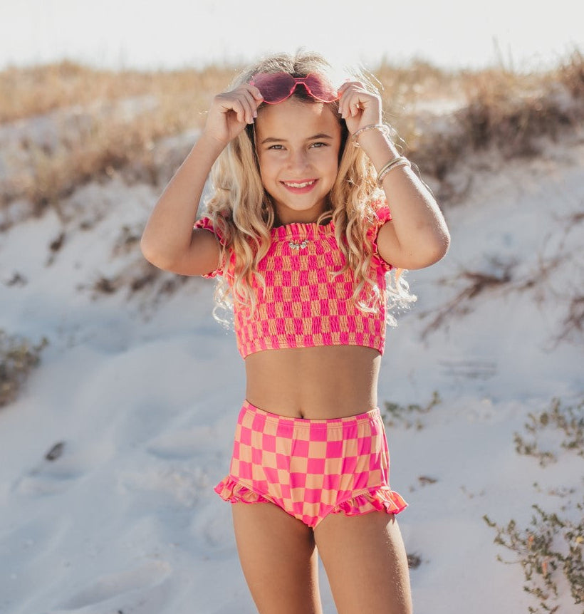 Emmy Hot Pink Check 2 Piece Swimsuit