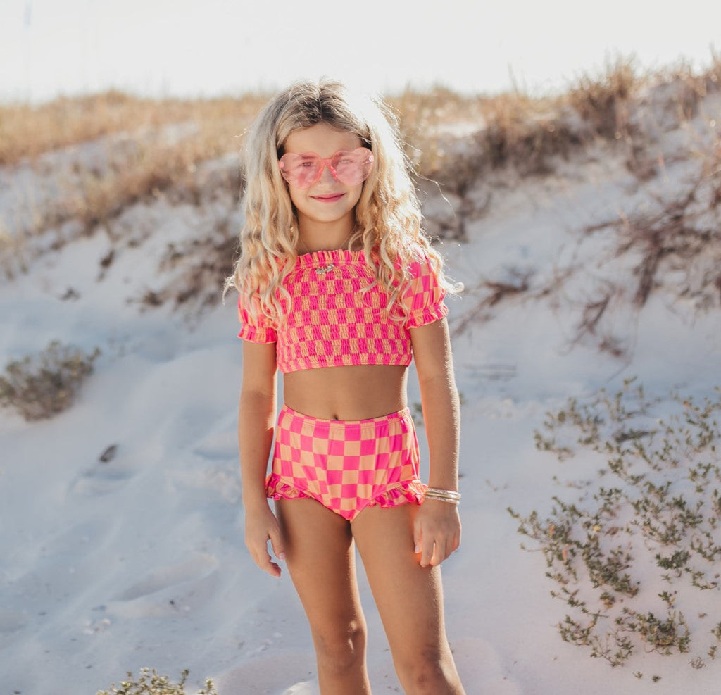 Emmy Hot Pink Check 2 Piece Swimsuit