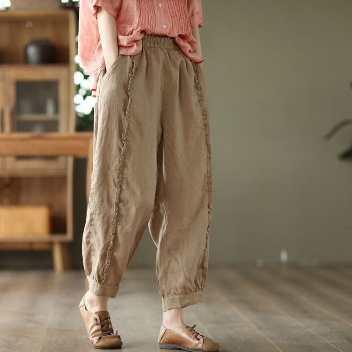 Women's High-Waist Solid-Color Capri Harem Pants Khaki