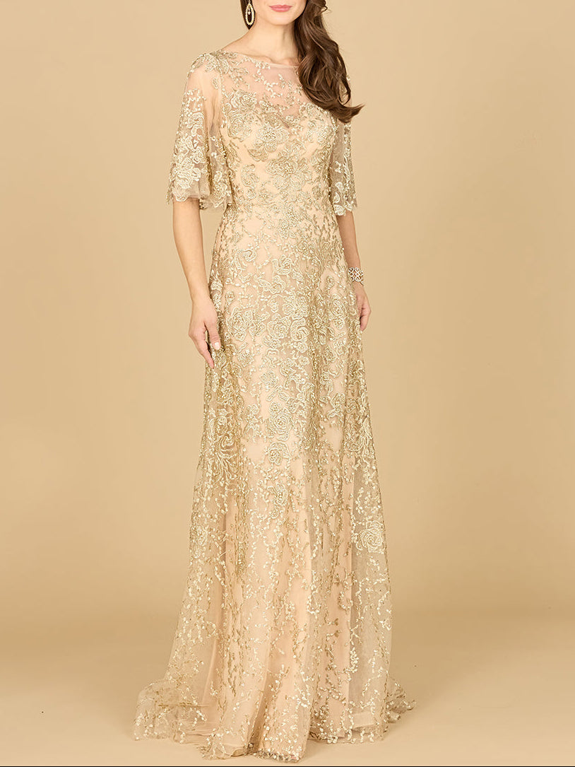 Cape Sleeve Mother's Gown | 33277 Champagne