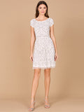 Lara Allison Short Sleeve Beaded Cocktail Dress in Ivory Ivory
