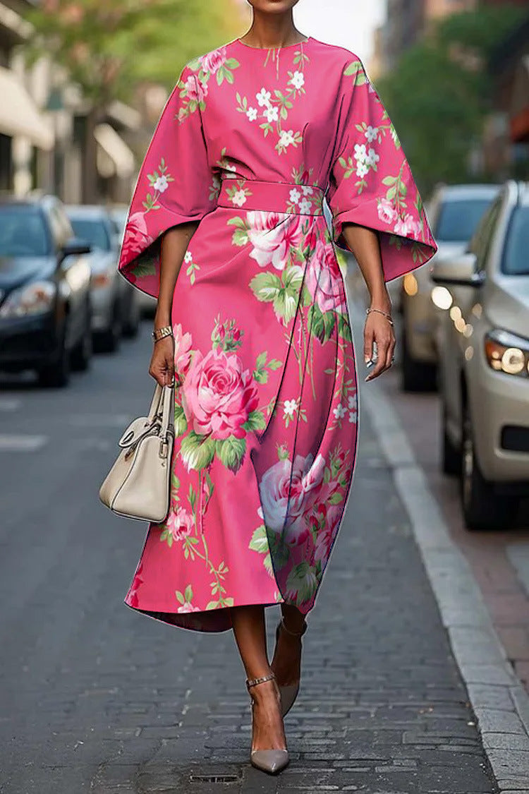 Geometric Print Batwing Sleeve Flowy Maxi Dress – 12 Styles, XS–XXXL Style9