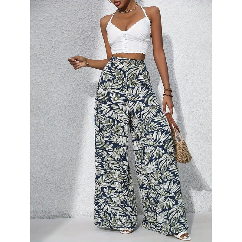 Women’s Printed High‑Waist Wide‑Leg Palazzo Pants Green
