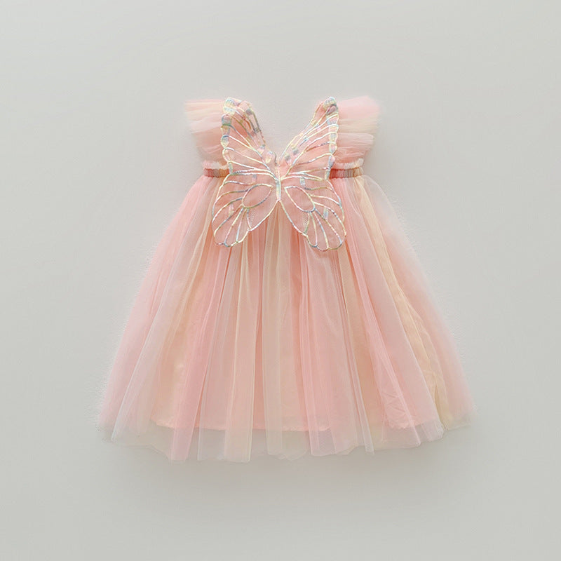 Rainbow Wings Mesh Girl Dress Fresh Rainbow