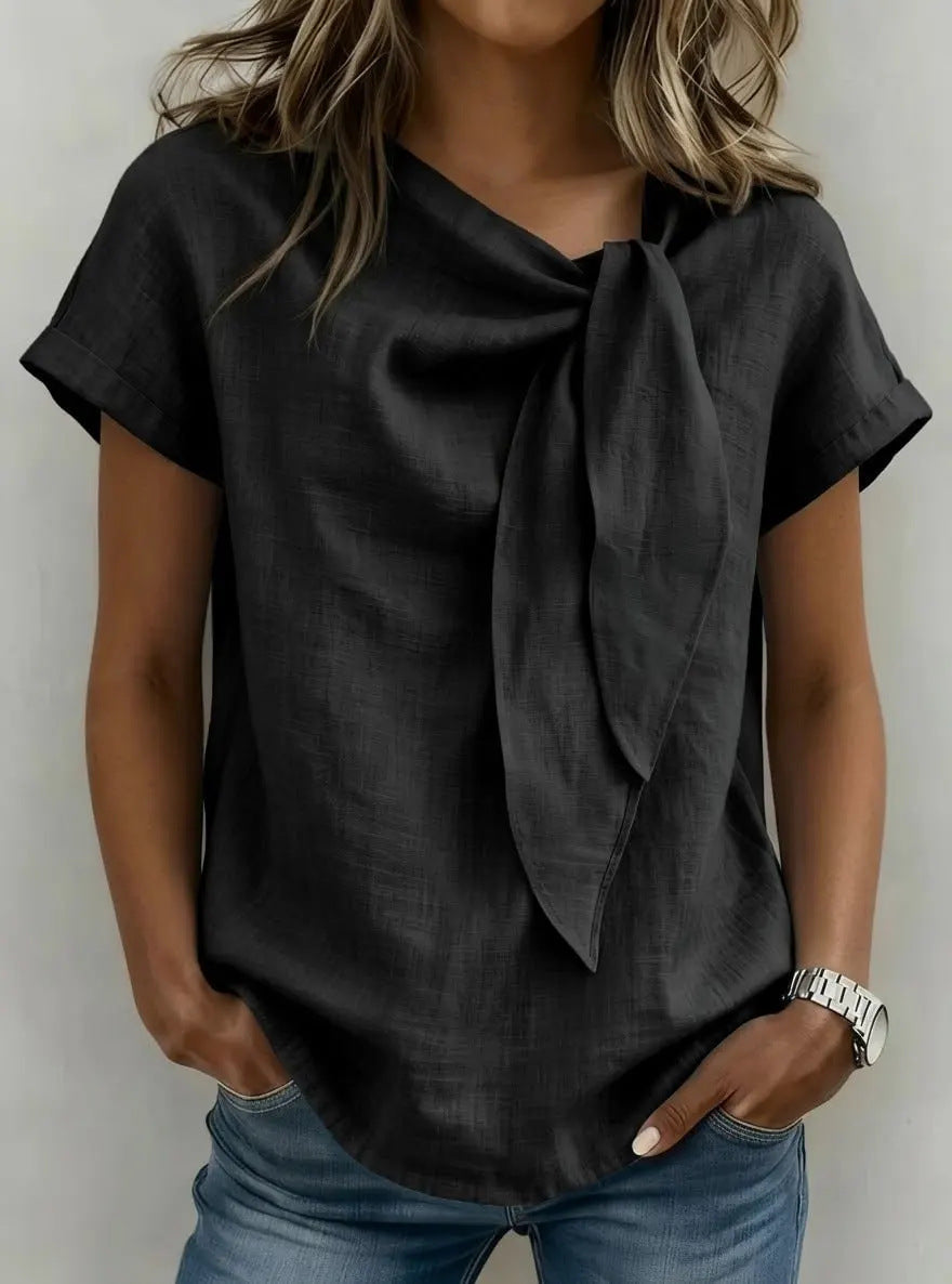 Women's Loose-Fit Short Sleeve Casual Pullover T-Shirt Black
