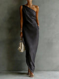 Women's Satin Off-Shoulder Slim-Fit Maxi Dress Black