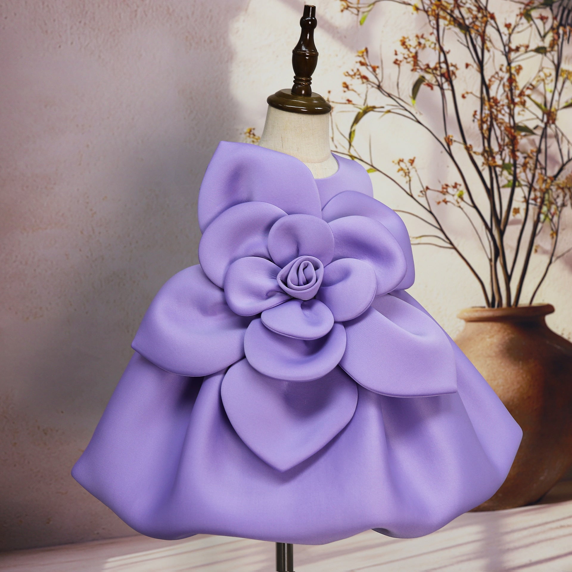 Big Flower Little Girl Dress Purple