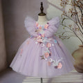 Children's Flower Super Fairy Tulle Tutu Skirt Feather Princess Dress Light Purple