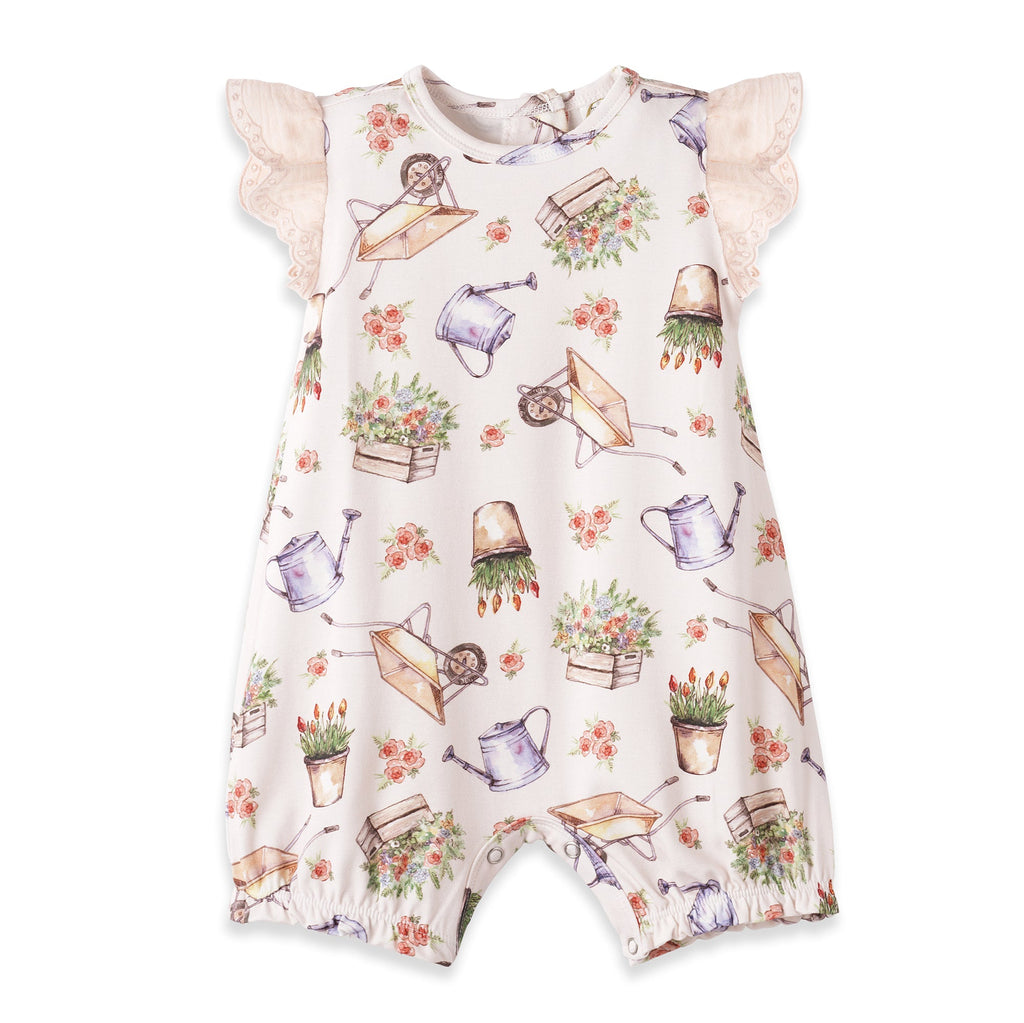 Petal Patch Baby Girl Romper – Bamboo One-Piece with Eyelet 12-18M