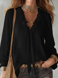 V-Neck Loose-Fit Shirt Top – No-Iron, 8 Colors Black