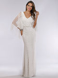 Lara Ella Beaded Cape Sleeve Wedding Dress Ivory