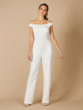 Lara Gabby Beaded Off-the-Shoulder Bridal Jumpsuit Ivory
