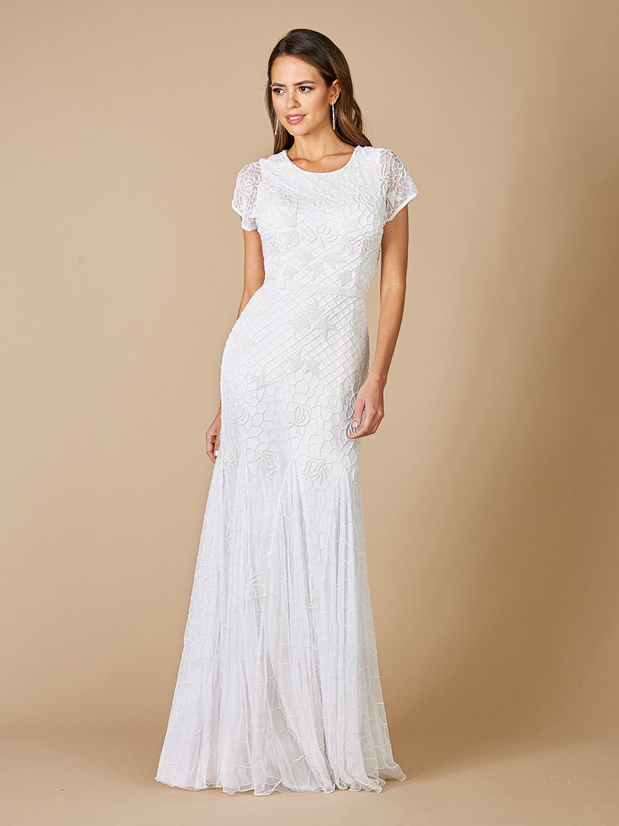 Lara Gale High-Neck Beaded Wedding Dress Ivory