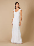 Lara Gwen Beaded Short Sleeve Wedding Dress Ivory