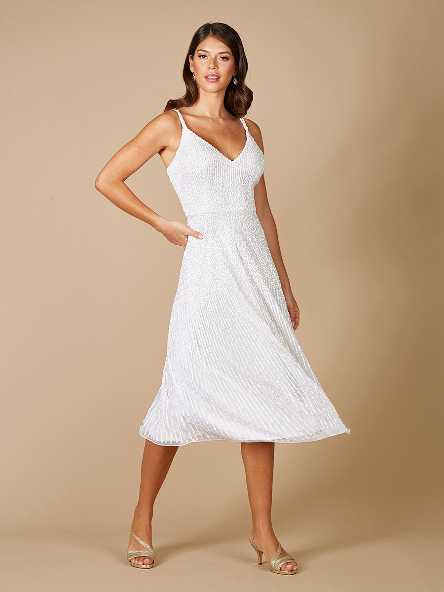 Lara Gemma Beaded Tank Midi Dress Ivory