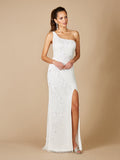Lara Fleur One Shoulder Floral Beaded Wedding Gown Ivory