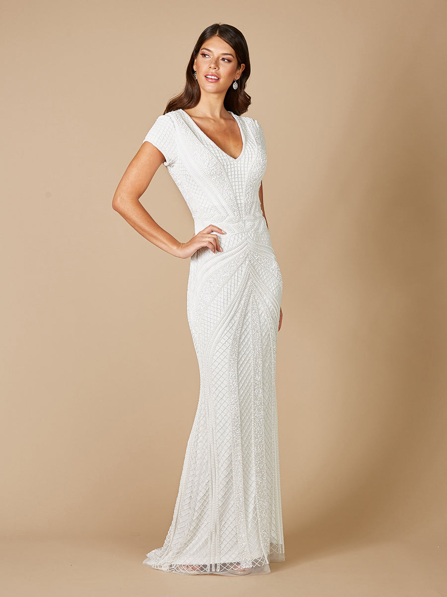 Lara Flavia Fitted Beaded Wedding Gown Ivory