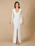 Lara Fallon Long Sleeve Beaded Wedding Gown Ivory