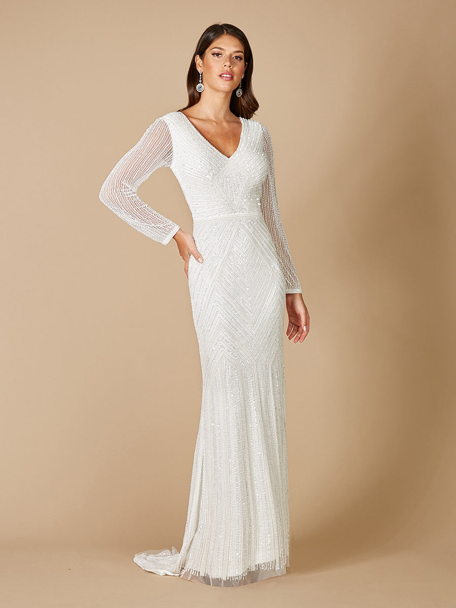 Lara Finley Sheer Sleeve Wedding Gown Ivory
