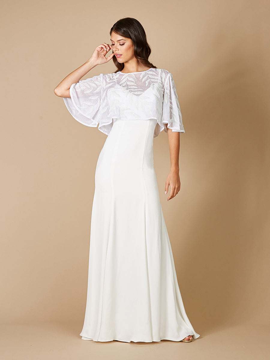 Gilly Boho Beaded Pull-On Bridal Capelet Ivory
