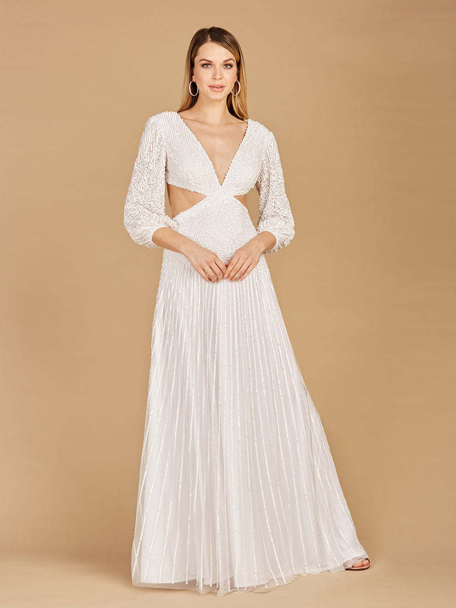 Long Sleeve Cut Out Wedding Dress Ivory