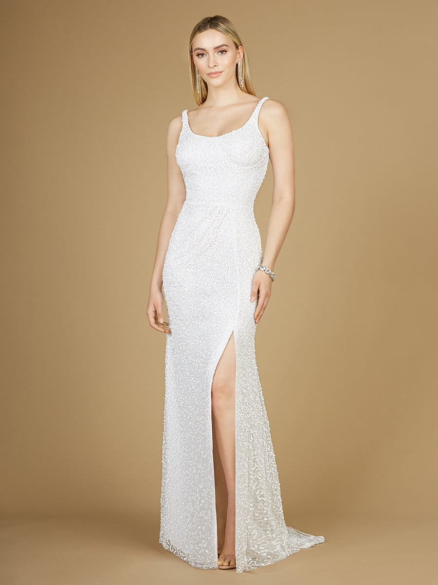 Bridal Beaded Gown with Slit Ivory