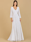 Long Sleeve, Beaded A-Line Bridal Dress Ivory