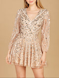 Beaded Long Sleeve Bridal Cocktail Short- OUTLET Nude Ivory
