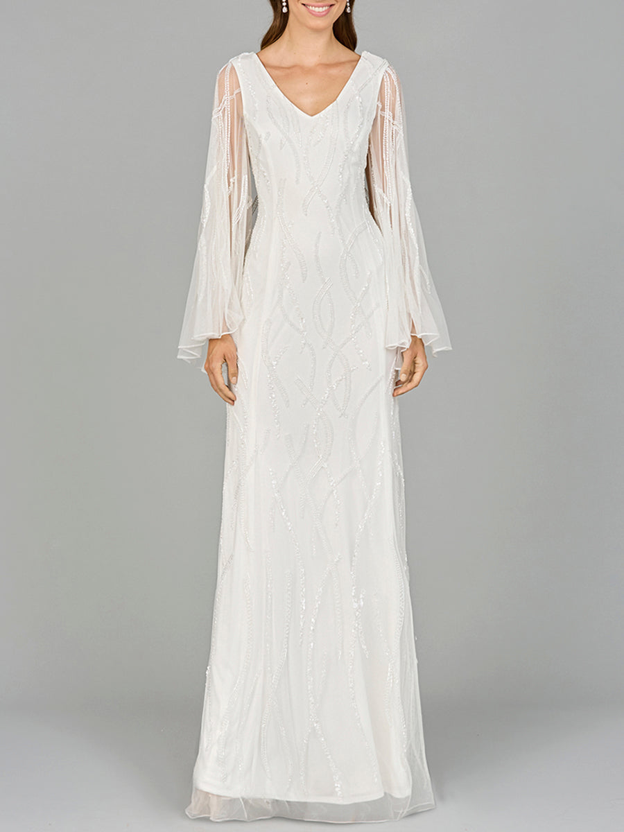 Cape Sleeve Beaded Bridal Gown Ivory