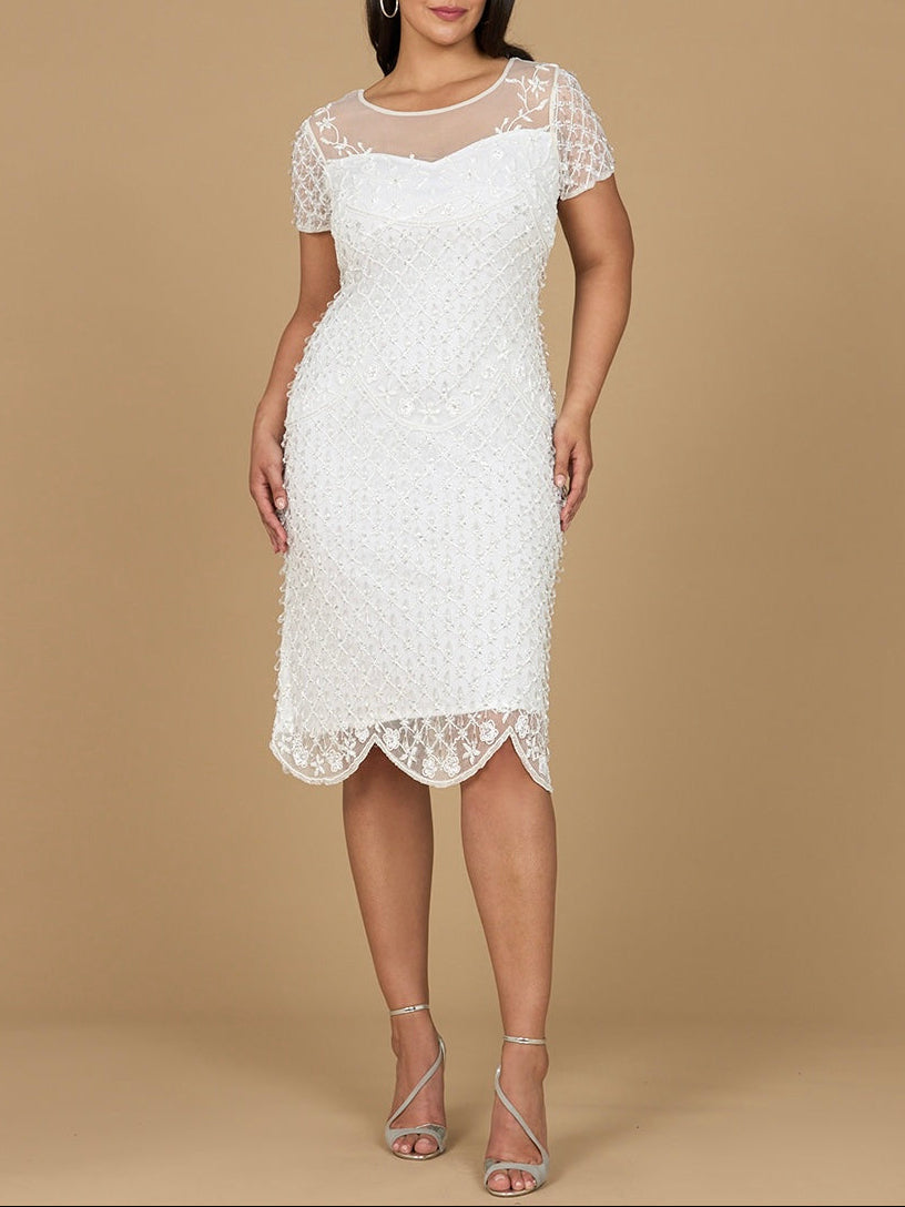 Beaded Midi Dress with Cap Sleeves - OUTLET Ivory