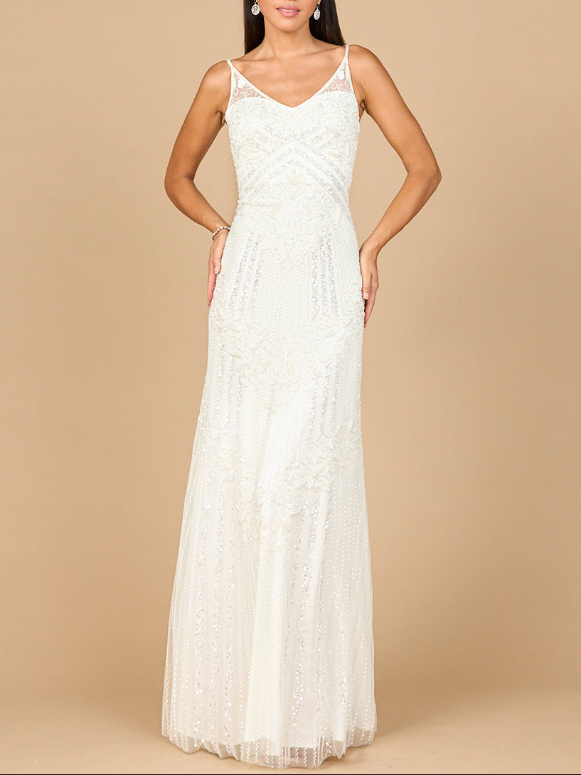 Beaded Gown with Cowl Back Ivory