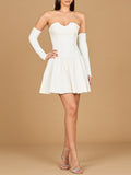 Bridal Strapless A-line Cocktail with Fingerless Gloves Ivory