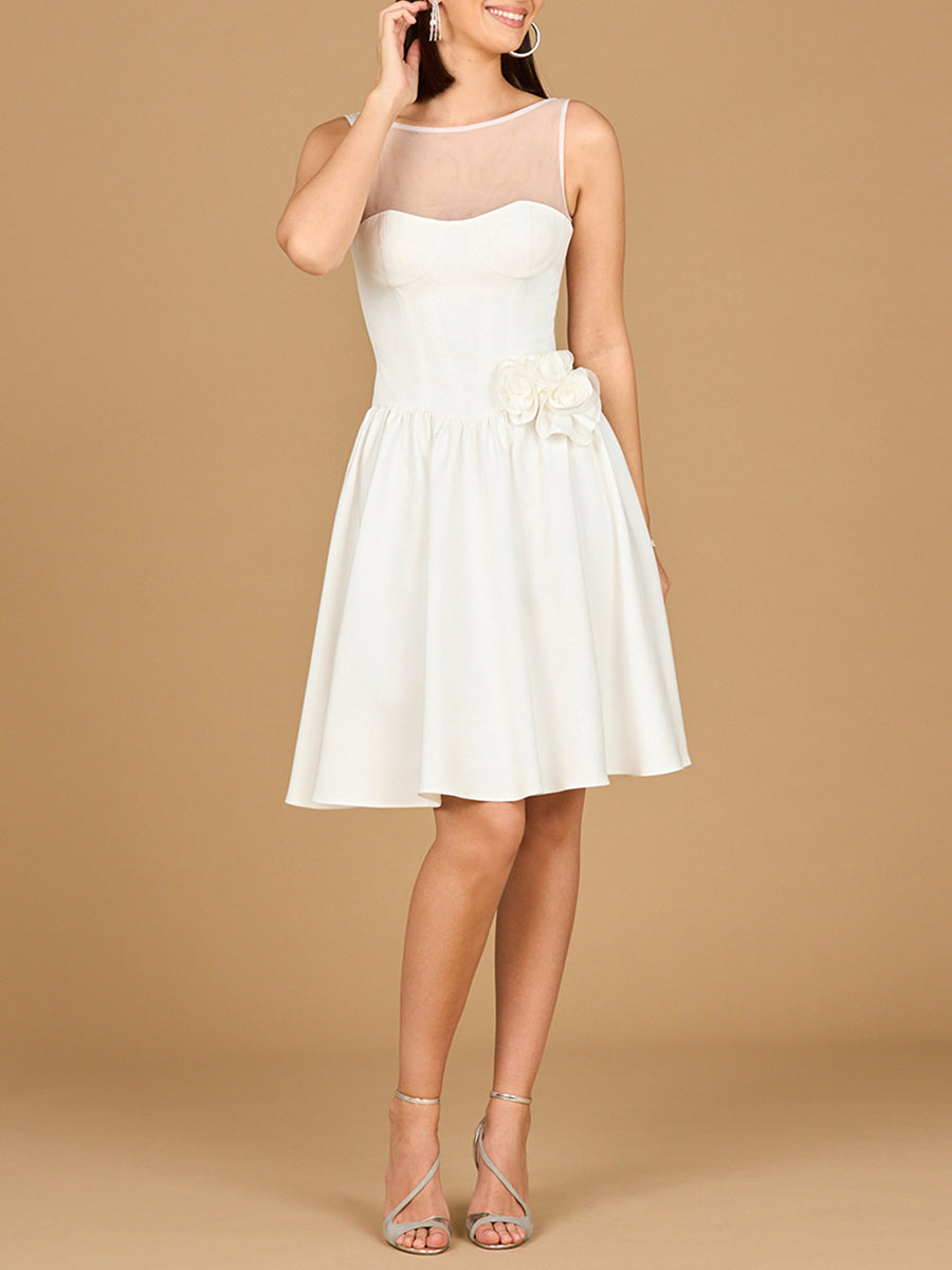 Illusion Neck Bridal Midi Dress Ivory