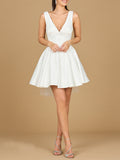 V Neck, A-Line Bridal Short Dress with Veil Ivory
