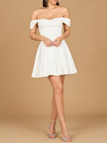 Off Shoulder, A-line Bridal Short Dress Ivory