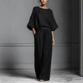 Women’s Flared-Sleeve Linen Suit Two Piece Set Black