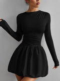 Women's Solid Color Stretch Casual Dress Black