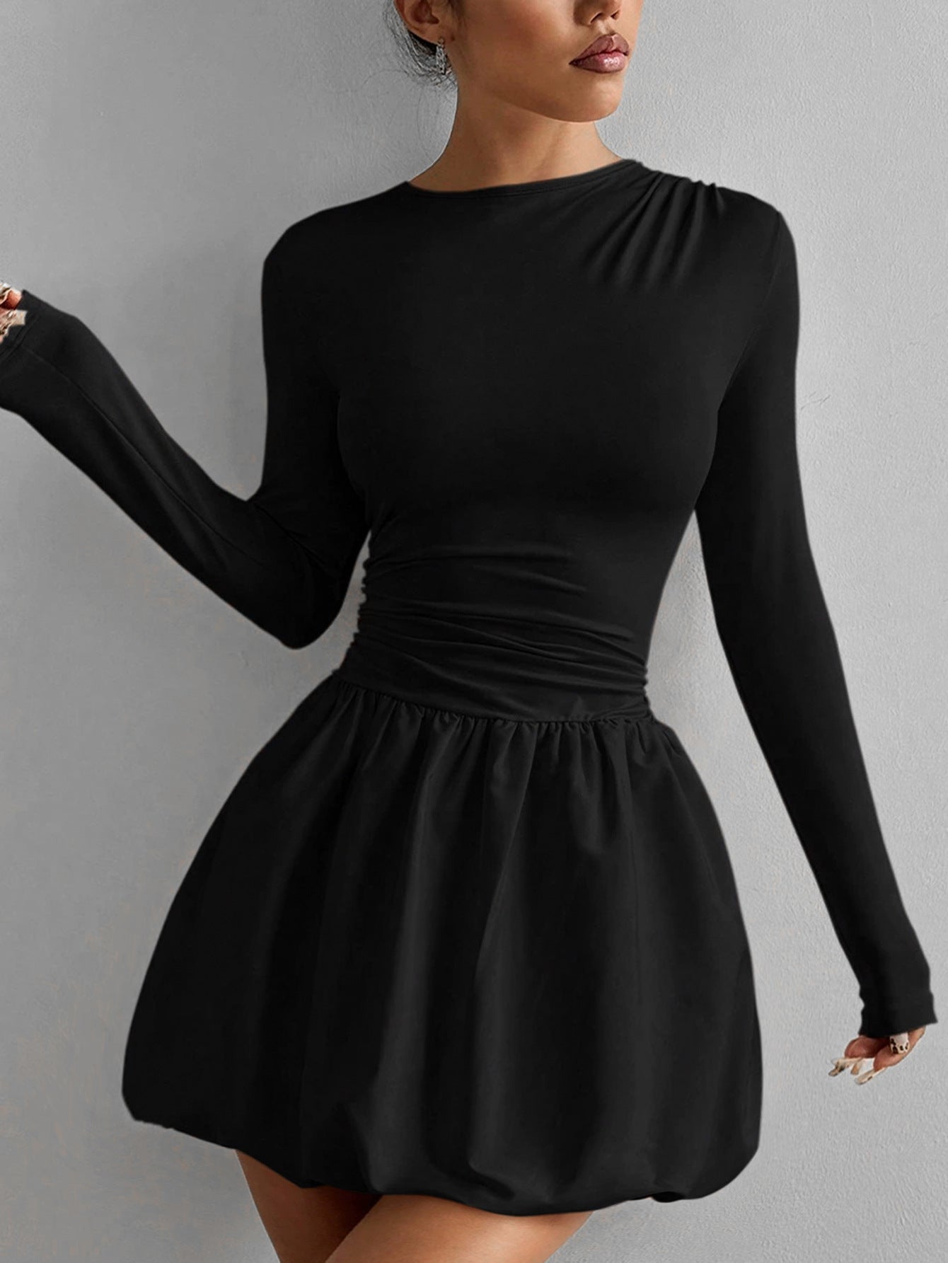 Women's Solid Color Stretch Casual Dress Black