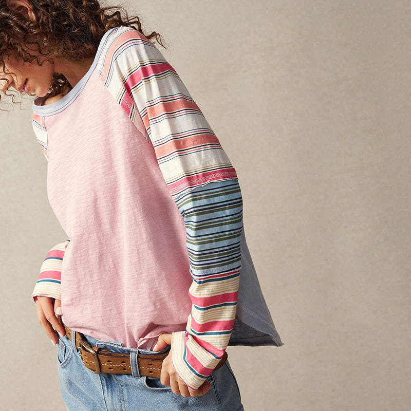 Women's Striped Long Sleeve Top Round Neck Pullover