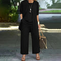 Women's Plus Size 3-Piece Lounge Set – Cardigan, Vest & Wide-Leg Pants Black